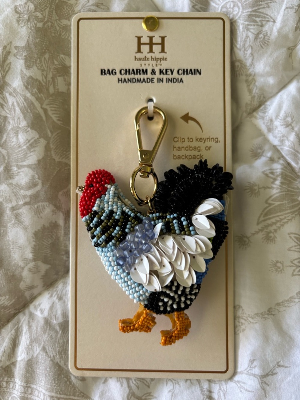Haute Hippie Style Hand Beaded Rooster Bag Charm